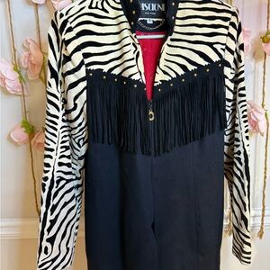 Chic Zebra Pattern Blazer with Fringe